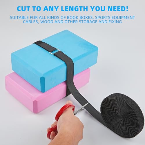 Image of 1 inch x 40ft Reusable Cable Straps Roll with 50 Metal Buckles Adjustable Cut-to-Length Nylon Cable Ties and Fastening Straps for Organizing and Storage Black