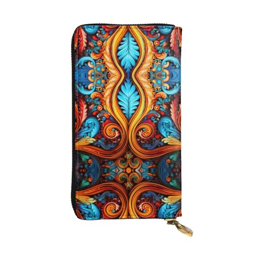 Stylish Brightly colored leaves Prints Leather Wallet - Long Clutch for Women, RDurable Material, 12 Card Slots, Zipper Compartments