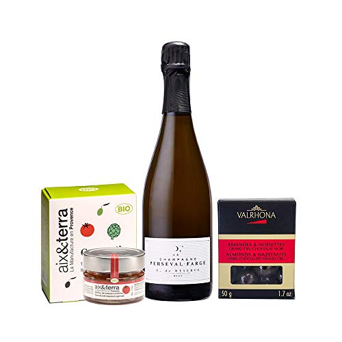 Coffret Champagne, Apéro Champagne demi-bouteille, Apéro Provençal bio au choix, grignotage chocolat Valrhona (Délice de Tomates Séchées bio) Cover