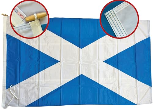 NWFlags Scotland Flag 150d Nylon Rope & Toggle 5ft x 3ft for Professional Flagpole | St Andrew's Cross | Saltire