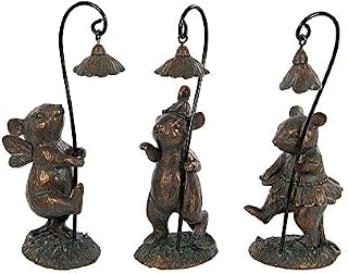 F&G Supplies A delightful set of three fairy mice carrying little snowdrop umbrellas! - beautifully crafted in verdigris bronze finish