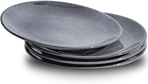 Auanlay 10 Inch Ceramic Dinner Plates Set of 4, Large Porcelain Dinner Plate Sets for Dessert Salad Pasta, Stoneware Dishes for Kitchen, Microwave and Dishwasher Safe (Grey-4pcs, 10 Inch)