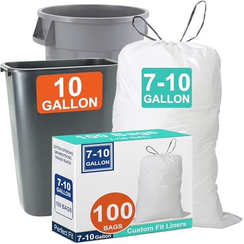 Image of 10 Gallon 1.2 Mil THICK Heavy Duty Trash Bags Drawstring 50 Count Compatible with Rubbermaid 10 Gallon Trash Can Fit All 7, 9, 10, 13 Gallon Trash Can Leak Resistant GRAND SAVE!