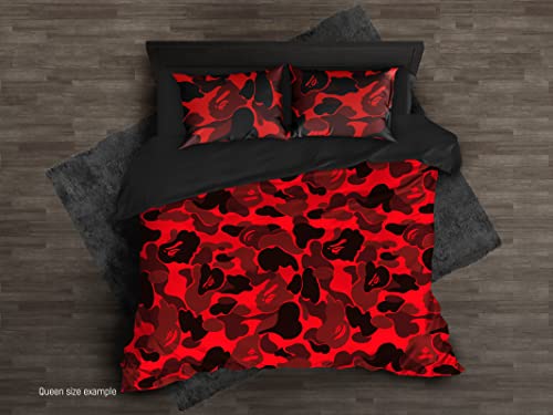 Camo Bedding Set, Military Pattern Sheet Set, Camouflage Duvet Cover, B-223 (Full 83"X87", Red) #TOP2