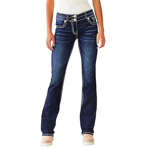 Pantete Women Stretch High Waist Bootcut Jeans Two Button Curvy Denim Pants