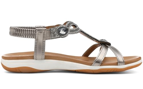 Image of UBFEN Flat Sandals For Women Dressy Arch Support Comfortable Casual Sandal With 2026 Rhinestone Braid Elastic Strap Summer Vacation