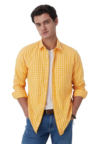 Image of Peter England Men's Slim Fit Full Sleeve Checkered Casual Shirt | 100% Cotton | Premium Twill Weave