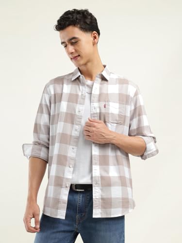 Image of Levi's Men Cotton Checkered Slim Fit Shirt