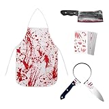 ZORVYN Disfraz de Carnicero Halloween, Horror Doktor, con Machete, Diadema Cuchillo, Delantal Sangriento y Tatuaje, para Hombre, Mujer, Niño y Adulto