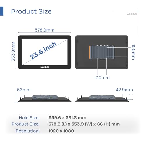 Image of 23.6 inch Fanless Industrial Panel PC,16:9 Embedded 10 Point Touch PC,Windows 11 IP65 All-in-One Computer,Auto Power-on,for Factory,Automation,Kiosk,Business (I7-10710U, 8G RAM 1TB SSD)