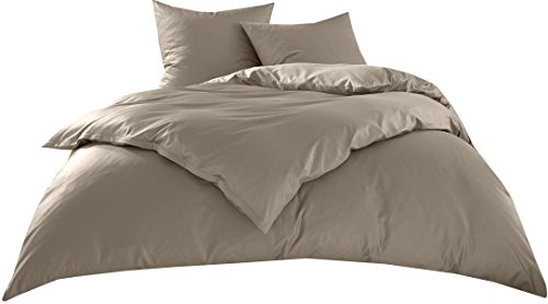 Bettwaesche-mit-Stil Hotelbettwäsche Garnitur Lia Linon/Renforcé 100% Baumwolle braun/Taupe Uni einfarbig mit Reißverschluss (135 cm x 200 cm + 80...