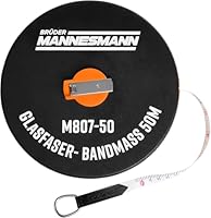 Brüder Mannesmann Fiberglas-Bandmaß 50 m, mit Kurbelrückzug, wetterfestem ABS-Gehäuse, präzise Messung, robust für Bau, Werkstatt und Garten, 1 Stück | M 807-50