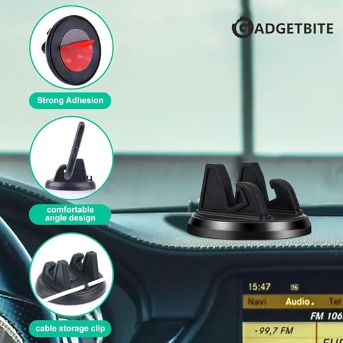Image of Car Mobile Holder for Dashboard Universal 360 Degree Rotation Phone Stand for Car Anti Slip Silicone Mount For Car With Adhesive Cup Strong Grip Mount Single Hand Use Shockproof Build Car Mobile Stand