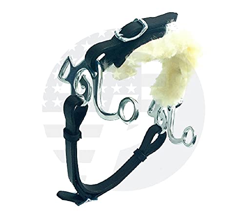 RIDING GEARS Hackamore Bitless Horse Bit English Western Black Leather with Genuine Fur