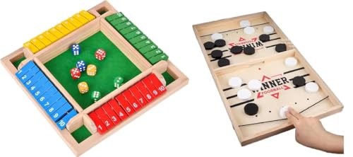Image of Classic Family Fun Indoor Board Game for Kids & Adults, Green Felt Playing Area, Perfect for Game Night, Skill Development (Shut Box Color Combo)