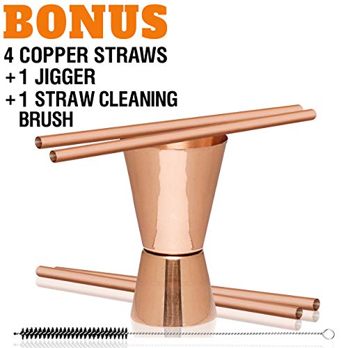 Benicci Moscow Mule Copper Mugs - Set Of 4-100% Handcrafted - Food Safe Pure Solid Copper Mugs - 16 Oz Gift Set With Bonus: Premium Quality Cocktail Copper Straws And Jigger! #TOP2