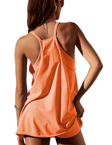 Image of Womens Athletic Sundress with Built-in Shorts Golf Tennis Romper | Sleeveless Mini Spaghetti Strap dress Functional side pockets tummy-friendly fit casual beach vacation