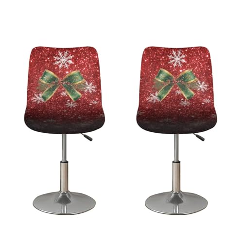 Image of Bar Stool Covers with Backs Christmas Bow Snowflakes Stretch Swivel Bar Stool Covers Slipcovers Set of 2 Xmas Height Mid Low Back Chair Protector