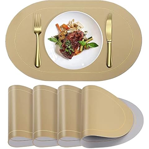 ANUNU Faux Leather Placemats Set of 4 Double-Sided Color Design Waterproof Placemats Wipeable Stain Resistant Heat Resistant Dining Table Placemat for Indoor and Outdoor Placemats Cover