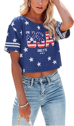Image of MYHALF Women USA Flag 250th Patriotic 4th July Memorial Day Crop Shirt