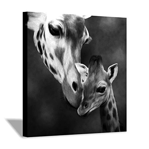 Giraffe Canvas Wall Art Painting: Animal Mama And Baby Kiss Artwork Prints For Decor (24”X24”) #TOP21