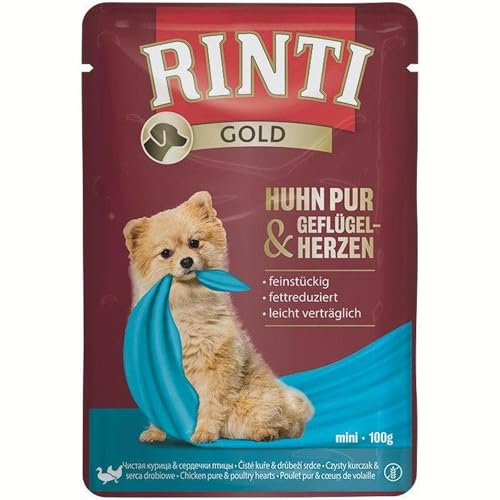 Rinti Gold Mini Huhn Pur & Rind| 10 x 100 g | Alleinfuttermittel für ausgewachsene kleine Hunde | Ausschließlich Huhn & Rind für empfindliche Hunde bei Allergien | Im Frischebeutel