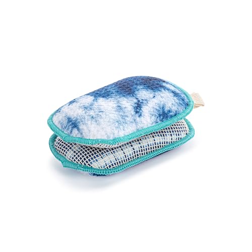 Image of Demdaco Absorbent Reversible Mesh Sponge, Dish Cleaning Supplies, 3 x 5 Inch Polyester, Indigo Tye Dye - Pack of 2