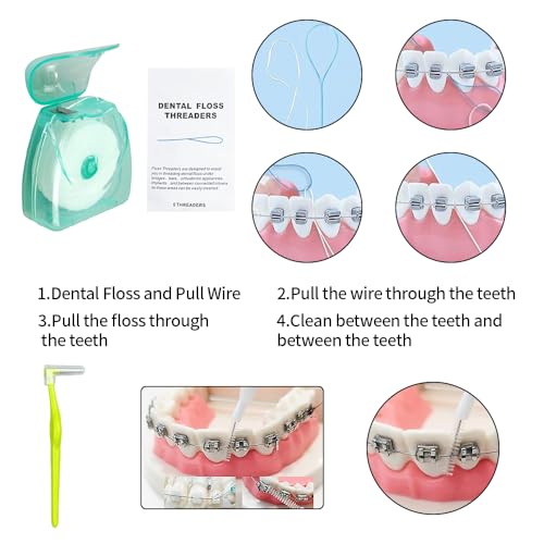 Image of Boxed Portable Orthodontic Care Kit Orthodontic Toothbrush Kit for Braces for Orthodontic Patient Travel Oral Care Kit Dental Travel Kit Interdental Brush Dental Wax Dental Floss (8 Pcs /Pack)-Blue