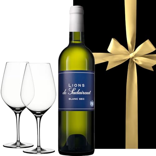 ワイン 結婚祝い 銀婚式 ペアグラス付き 白ワイン ギフトセット フランス ボルドー 辛口 750ml ソーテルヌ ドイツ シュピゲラウ ワイングラス 2脚 割れにくい お祝い 結婚記念日 引越 退職祝い ギフト箱 リボン付き メッセージカード付きのサムネイル