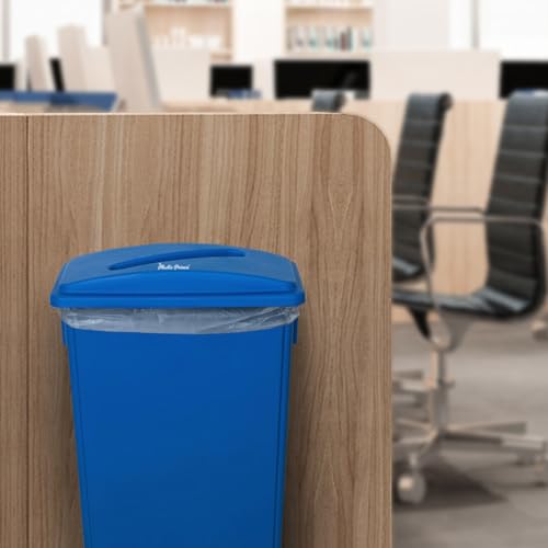 Image of PLASTIC PRINCE 23 Gallon Slim Trash Can with Paper Recycling Lid, Commercial Blue Rectangular Garbage Can, Waste Bin for Home Kitchen Cabinet 2 Pack
