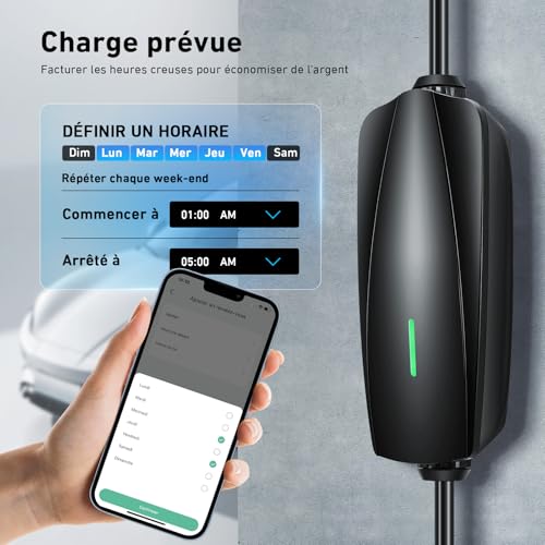 evjuicion chargeur voiture electrique app contôle schuko, ev chargeur type 2 portatif 6 16a wlan contole,cable recharge véhicule electrique rapide type 2 avec sac