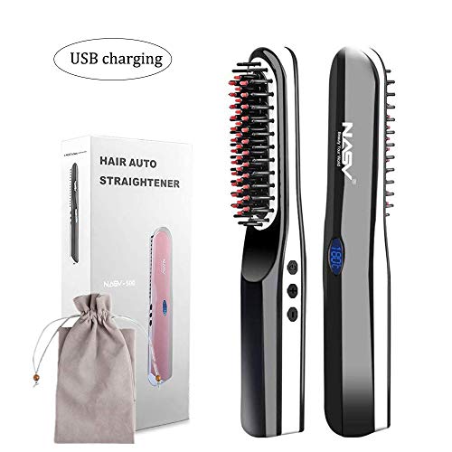 DmHirmg Beard Straightener, Beard Straightener Brush,Ionic Hair Straightener for Man&Women,Upgraded Ceramic Heated Hair Straightening with LCD Display and USB Charging