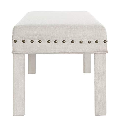 24KF Upholstered Linen Bed Bench with Nail Head Trim,Padded Tufted Bench -Ivory - Thumbnail 6
