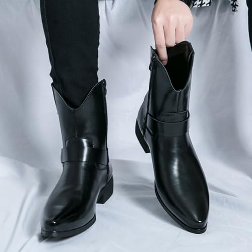 Mens Retro Pull On Chukka Ankle Boots with Side Zipper Boots High-Top Pointed Toe Non-Slip Shoes for Casual Dress Prom Party2