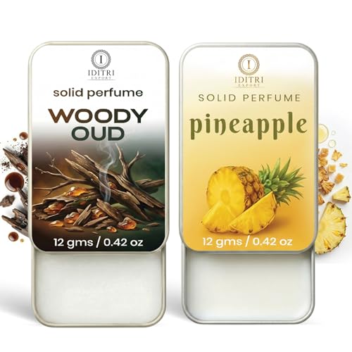 Image of IDITRI EXPORT Solid Perfume |pineapple&Woody oud Alcohol Free Wax Perfume Balm, Long Lasting | Pocket Tin 12g, Pack Of 2| Non Greasy Smooth Glide, Travel Friendly Unisex Gifts He Or Her