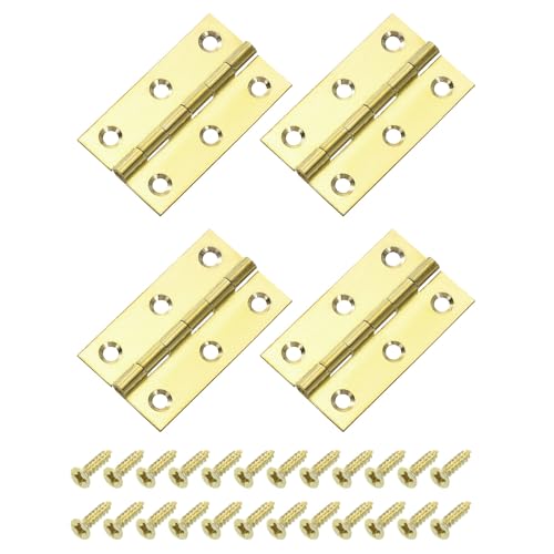 QUARKZMAN 4 Piezas Bisagras Plegables, 2' Bisagras de Puerta Pequeñas de Latón Bisagras de Gabinete Plegables con Tornillos para Puertas Cajas de Madera Ventanas Cómodas, Tono Dorado