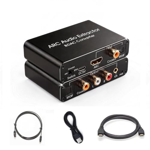 HDMI ARC Audio Extractor Converter DAC Audio Converter 192KHz Digital to Analog Audio Converter forTV Optical/Coaxial Stereo L/R 3.5mm Jack Stereo Output(ARC/SPDIF Coax Input)