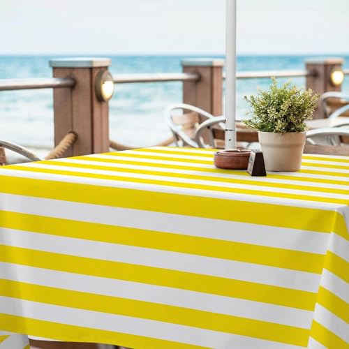 Image of EHouseHome Outdoor Indoor 60x84 inch Rectangle Tablecloth with Umbrella Hole and Zipper, Waterproof Patio Cloths, Spring /Summer Table Covers for Backyard Circular Table /BBQs /Picnic