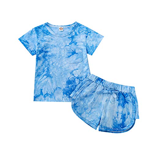 Toddler Boy Girl Outfit Short Sleeve Pocket Top T-Shirt Shorts Tie Dye Baby Summer Clothes (Blue, 4-5 Years)