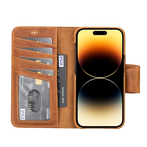 BLACKBROOK Burkley for iPhone 14 Pro (6.1") Wallet and Case Set MagSafe Compatible - (2 in 1) Luxurious Detachable Full Grain Leather Wallet Case - 4 Credit Card Slots, Golden Brown