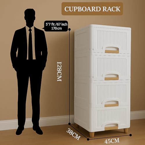 Image of mechdel Cupboard Rack for Clothes Plastic Cabinet for Storages Foldable Wardrobe for Clothes Plastic Cloth Rack for Storages Clothe Storage (Cupboard Rack-1 Door - White, 4+4 (Set))