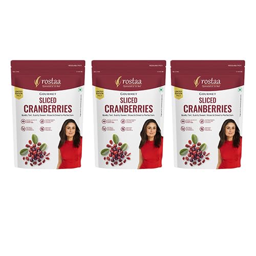 Image of Rostaa Gourmet Sliced Cranberries 200g | Premium Dried Cranberries Rich in Antioxidants, Fiber & Vitamin C | Supports Immunity, Digestion & Heart Health | 100% Natural Healthy Snack (600 GM)