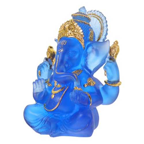 Statue éléphant bleue en verre, présent contemplation hindoue