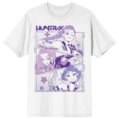 Kpop Demon Hunters Panel Art Huntrix Adult White Crew Neck Short Sleeve T-Shirt