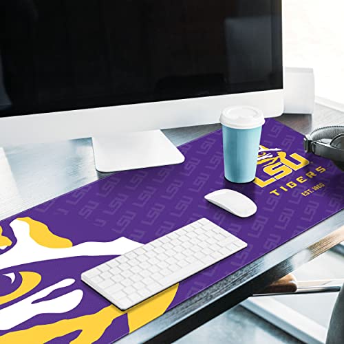 Image of YouTheFan NCAA LSU Tigers Logo Series Desk Pad | Water And Stain Resistant, Heavy-Duty Non-Slip Rubber Backing, Stitched Edge, Fits Under Mouse, Computer And Keyboard