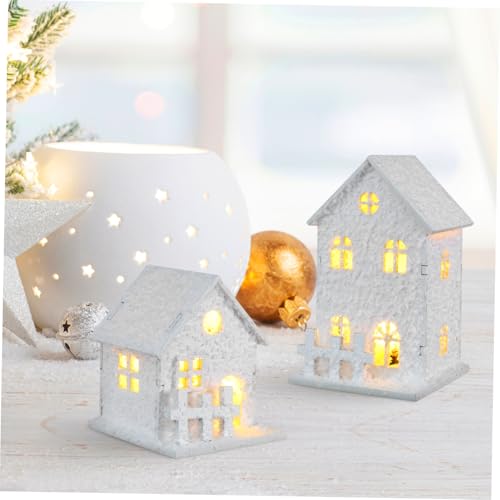 Set 3 casas de madera navideñas con luces led para árbol y mesa 5