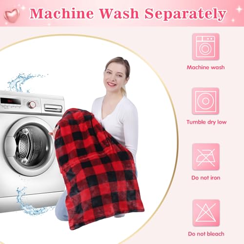 Image of Waitu Wearable Blanket Hoodie Sweatshirt Gifts for Adult and Child, Warm and Cozy Giant Hoodie Blanket for Women and Men, Flannel Blanket with Sleeves - Red and Black Plaid