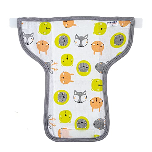 Image of Pom Pom Sweethearts Washable Reusable Printed Welcro Self Fastener Cotton Muslin Nappy, Langot For New Born Baby - Pack of 5 (Animal Face Print 1-3 Months)