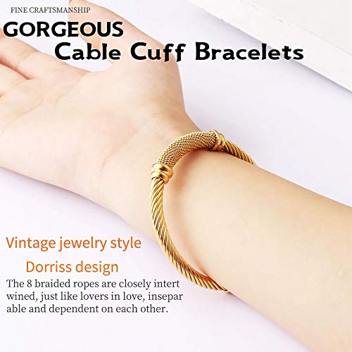 Cable Bracelet for Women Cuff Twisted Wire Vintage ladies bangle bracelets Elastic Adjustable Stainless Steel Jewelry With Gift Box4