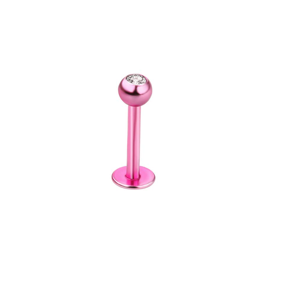 PREMIUM Anodized Body JewelryLabret Monroe Piercing PINK with Gem PREMIUM Titanium Anodized 16g, 10mm Length, 3mm Ball Size (Standard Size) USED FOR: Lower Lip, Cheek, Dimple, Upper Side of Lip, Bottom Side of Lip